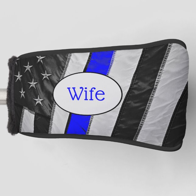 Classy Thin Blue Line American Flag Cop's Wife Golf Head Cover (Front)