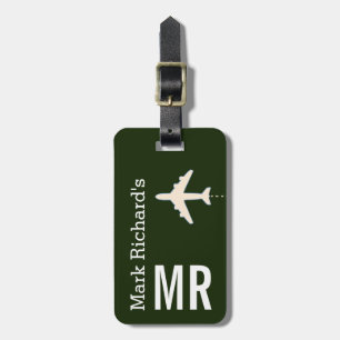 classy traveller name & initials stylish green luggage tag