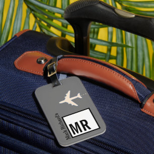 Classy Traveller name & initials stylish grey Luggage Tag