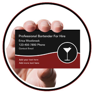 Classy Trendy Bartender For Hire Business Card New