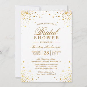 Classy Trendy Gold Confetti Dots Bridal Shower Invitation