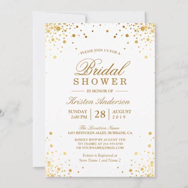 Classy Trendy Gold Confetti Dots Bridal Shower Invitation (Front)