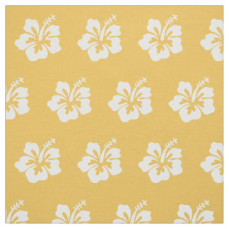 Classy Tropical Hibiscus Flower Pattern Yellow Fabric