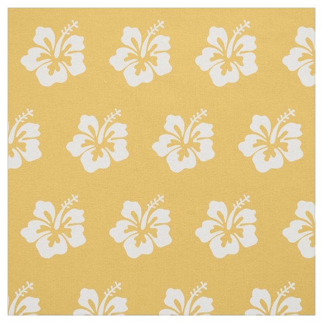 Classy Tropical Hibiscus Flower Pattern Yellow Fabric (Swatch)