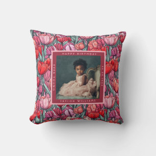 Classy Tulip Floral Custom Girl’S Birthday Cushion