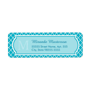 Classy Turquoise Blue Quatrefoil Monogram and Name