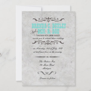 Classy Turquoise Vintage Wedding Invitation