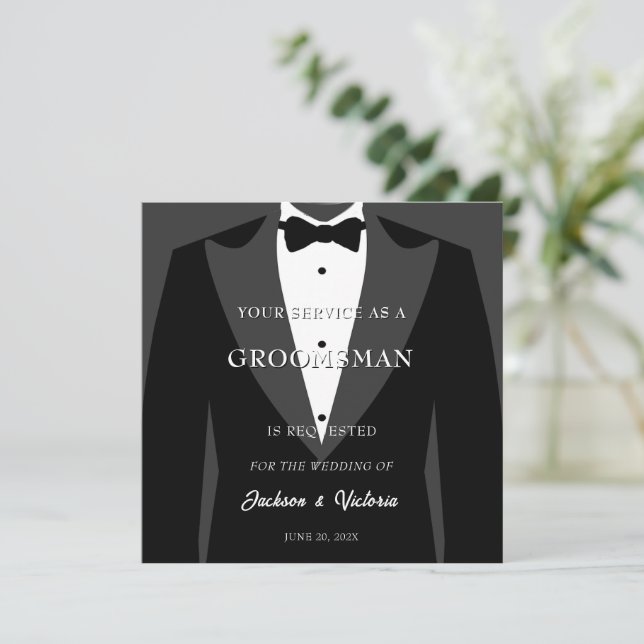 Classy Tuxedo Groomsman Invitation (Standing Front)