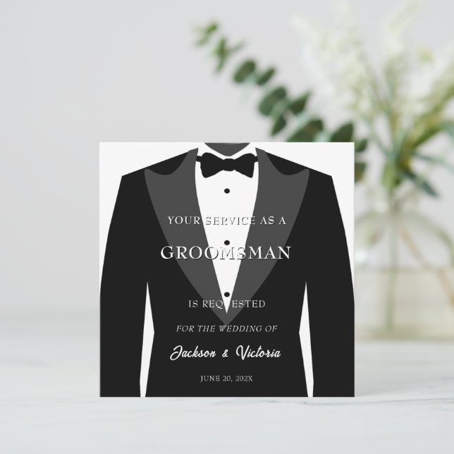 Classy Tuxedo Groomsman Invitation (Standing Front)
