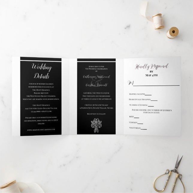 Classy Two Colour's Wedding Tri-Fold Invitation (Inside)