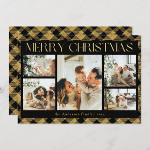 Classy Typography Photo Collage Black Christmas Holiday Card