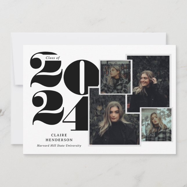 Classy Typography Script Photo Collage Graduation Announcement (Front)