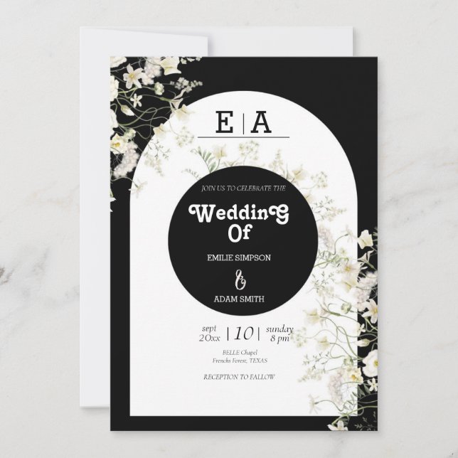 classy unique black and white wedding  invitation (Front)