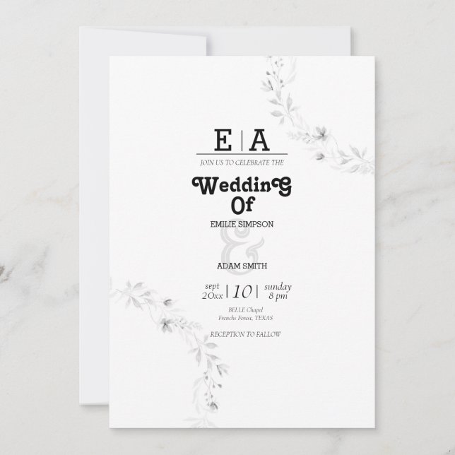classy unique black and white wedding  invitation (Front)