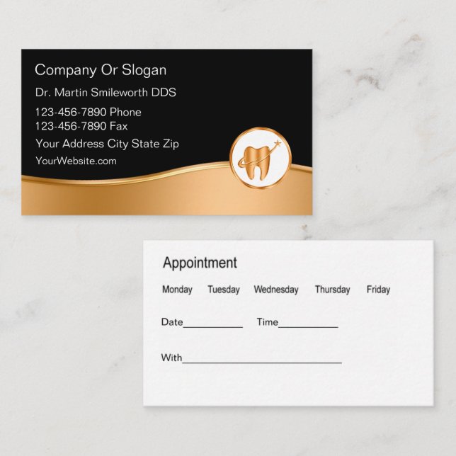 Classy Unique Dentist Appointment Business Cards (Front/Back)