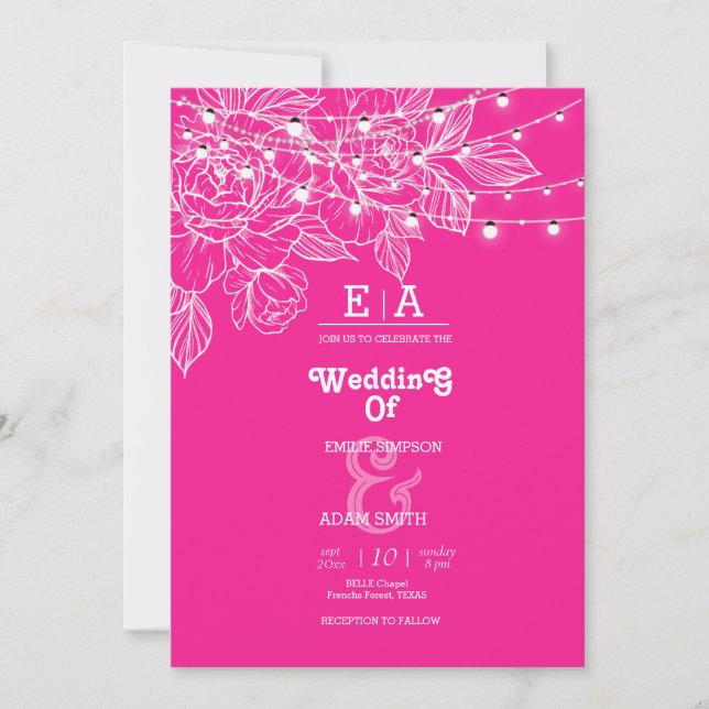 classy unique magenta wedding  invitation (Front)