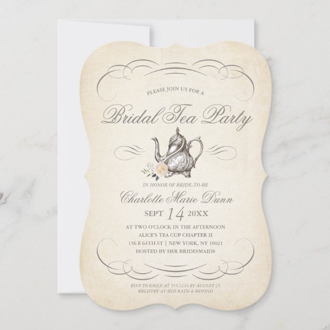 Classy Vintage Bridal Tea Party | Bridal Shower Invitation (Front)