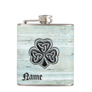Classy vintage Irish lucky shamrock personalised Hip Flask