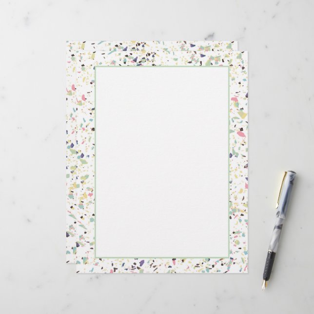Classy vintage marble terrazzo pastel design custom letterhead (Front/Back In Situ)