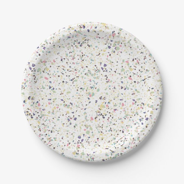 Classy vintage marble terrazzo pastel design paper plate (Front)
