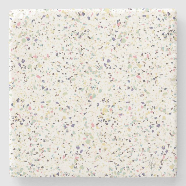 Classy vintage marble terrazzo pastel design stone coaster (Front)