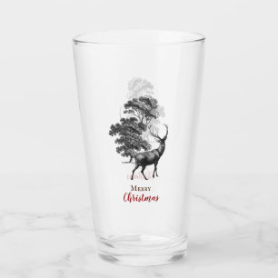 Classy Vintage Merry Christmas Black Toile Deer Glass