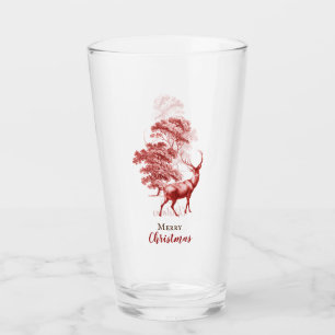 Classy Vintage Merry Christmas Red Toile Deer Glass