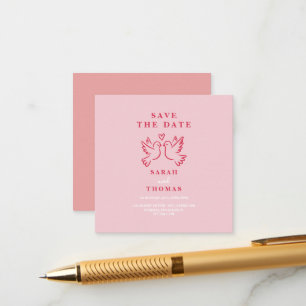classy vintage pink birds save the date enclosure card