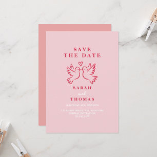 classy vintage pink birds save the date invitation