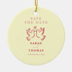 classy vintage pink yellow birds save the date ceramic tree decoration