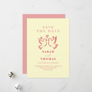 classy vintage pink yellow birds save the date holiday card