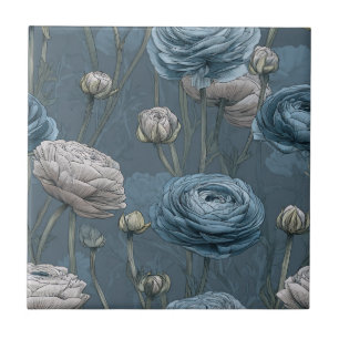 Classy Vintage Ranunculus Tiles For Artful Floor