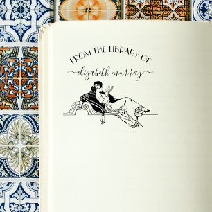 Classy Vintage Reading Woman Custom Book Self-inking Stamp