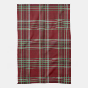 Classy Vintage Red Green Textured Tartan Plaid  Tea Towel