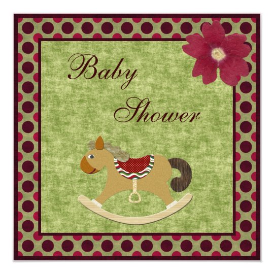 Classy Vintage Rocking Horse Polka Dot Baby Shower Card