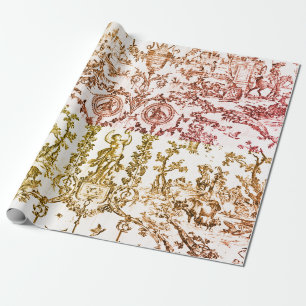 Classy Vintage Rose Gold French Country Toile Wrapping Paper
