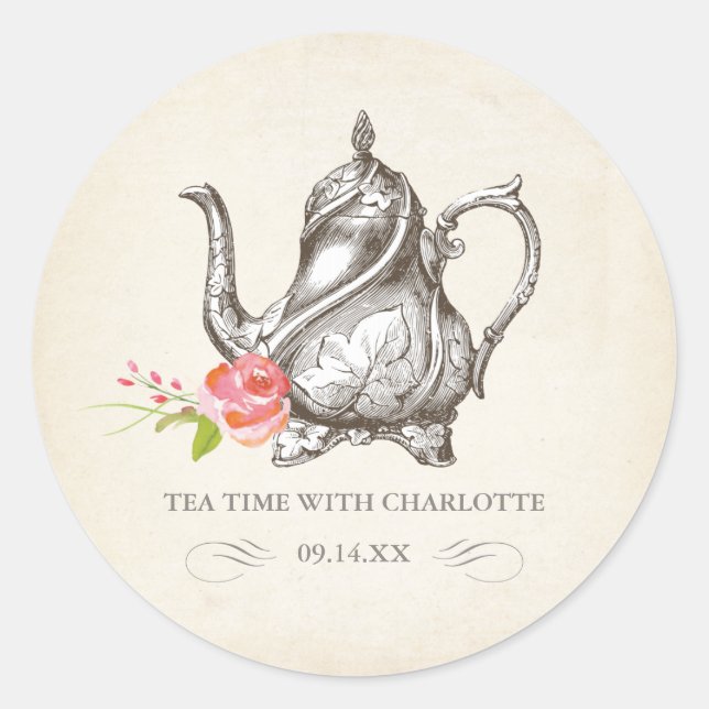 Classy Vintage Tea Party Sticker "Tea Time" (Front)