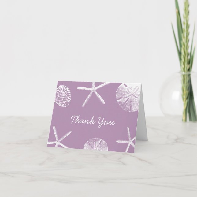 Classy Violet Beach Theme Seashells Thank You Card (Front)