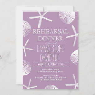 Classy Violet Beach Theme Wedding Rehearsal Dinner Invitation