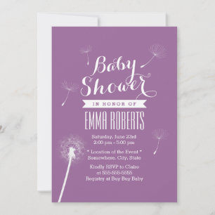 Classy Violet Dandelion Baby Shower Invitations