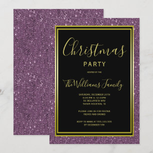 Classy Violet Glitter, Gold Framed Christmas Party Invitation