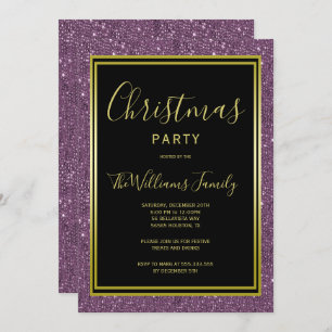 Classy Violet Glitter, Gold Framed Christmas Party Invitation