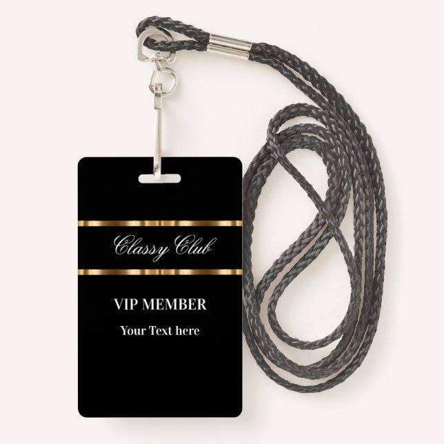 Classy VIP Member Club Guest ID Badge (Front with Lanyard)