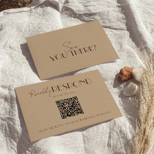 Classy Warm Beige Old Money QR Code Wedding RSVP Card