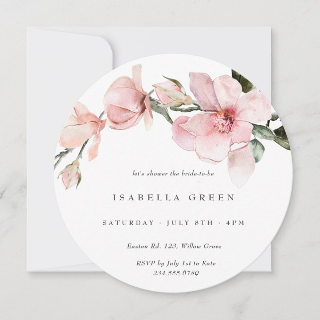 Classy Watercolor Magnolia Bridal Shower Invitation (Front)