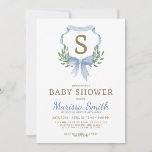 Classy Watercolor Monogram Boy Baby Shower  Invitation