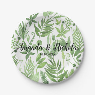 Classy Watercolor wild meadow green Wedding Paper Plate