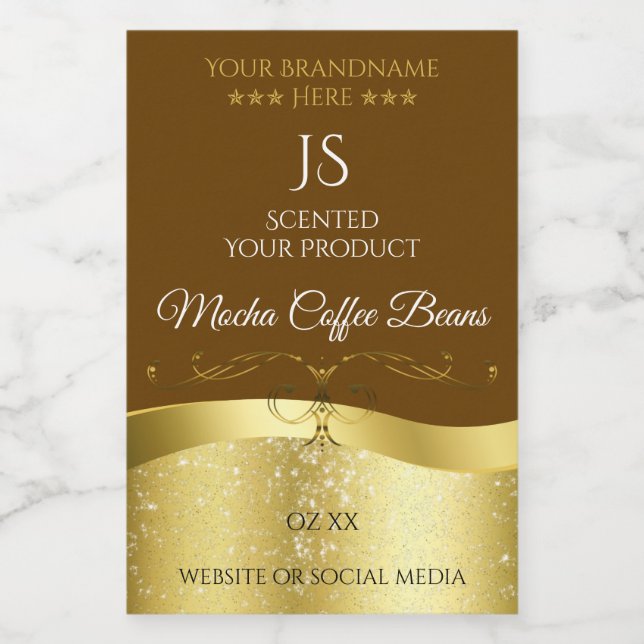 Classy Wavy Gold Decor Dark Brown Monogram Label (Single Label)