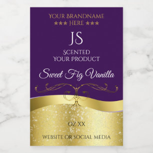 Classy Wavy Gold Decor Dark Purple Monogram Label
