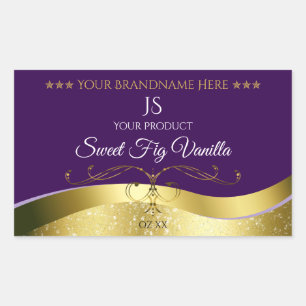 Classy Wavy Gold Decor Dark Purple Monogram Label